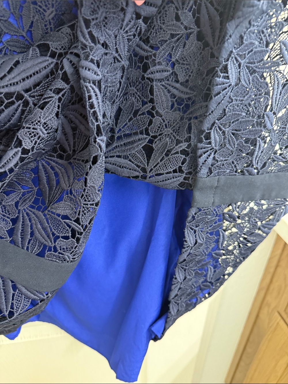 Marina Rinaldi Navy Lace Midi Dress with Bright Blue Lining - Picture 3 of 6